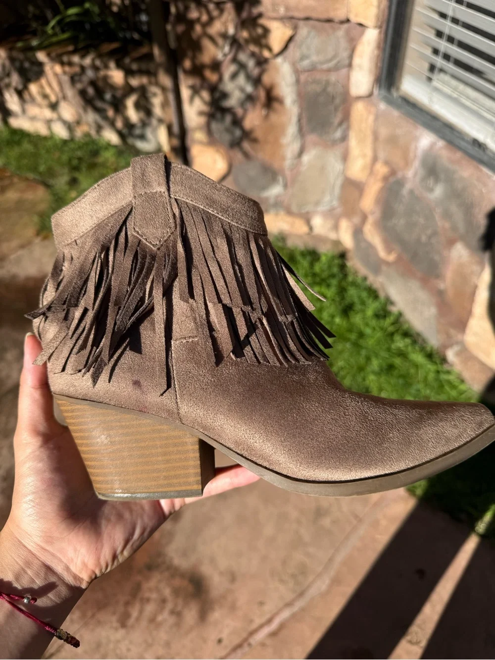 Frye Taupe Suede Fringe Ankle Boots